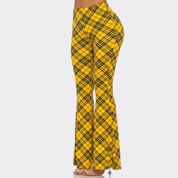 NEW Yellow Vintage Plaid Flare Bell Bottom Pants Small - Picture 2 of 2